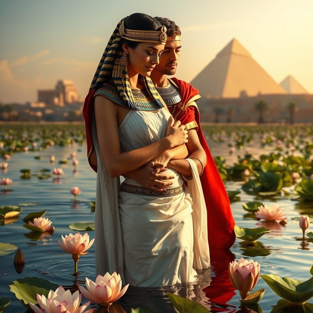 Egyptian Queen in Nile Waters, Surrounded by Roman Soldier