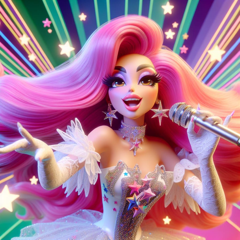 Disney Pixar style 3D woman resembling Jem Benton. She has l...