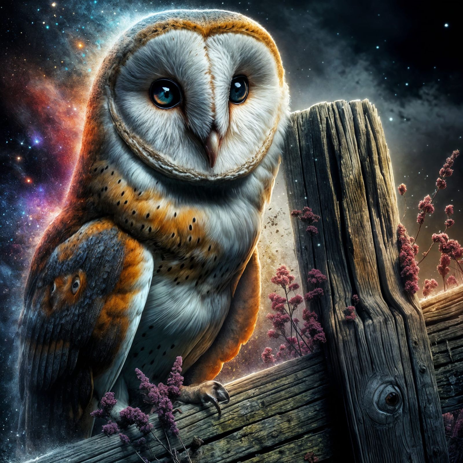 Hyperrealistic Barn Owl Concept Art with Splash Art Details