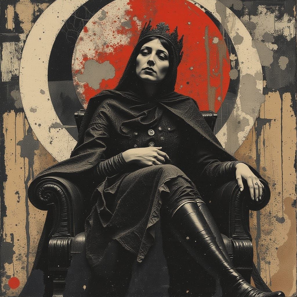 Regal Figure on Throne in Abstract Coldwave Style