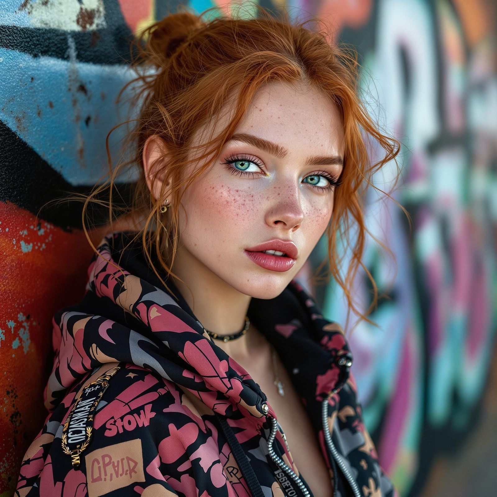 Stunning Ginger Fashionista in Graffiti Chic