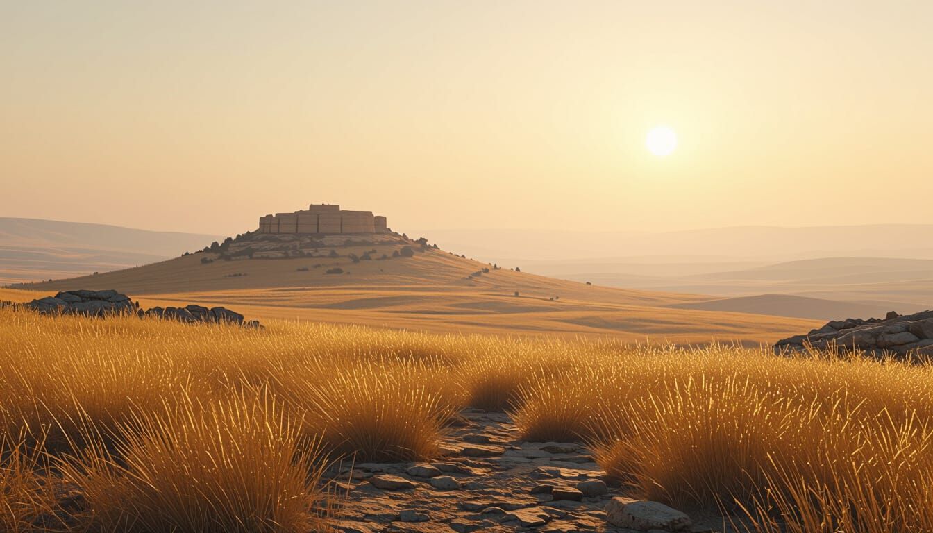 Göbekli Tepe Hill Under Hazy Sun, Photorealistic