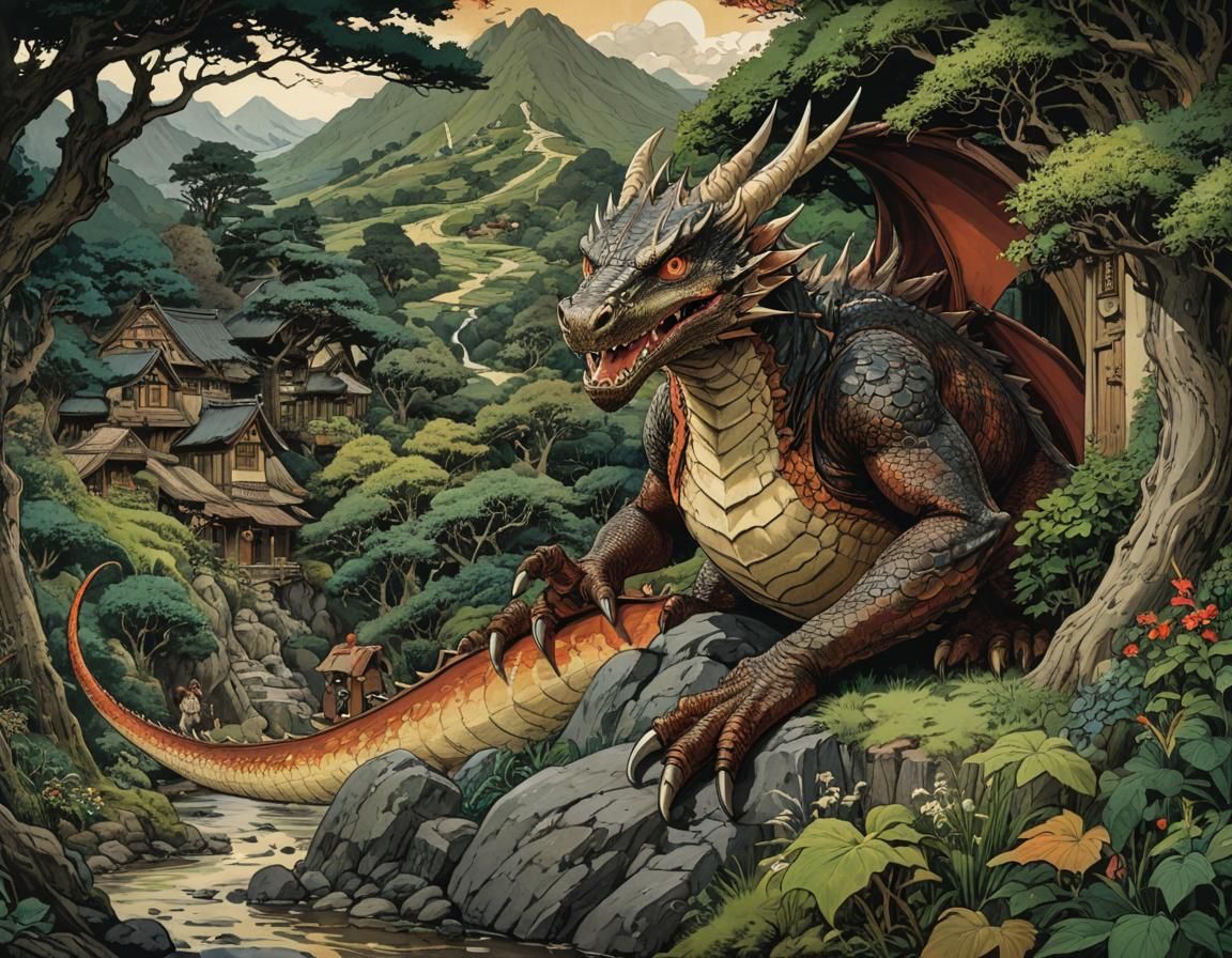 Portrait Anthropomorphic Smaug Visiting The Hobbit Shire Uki...