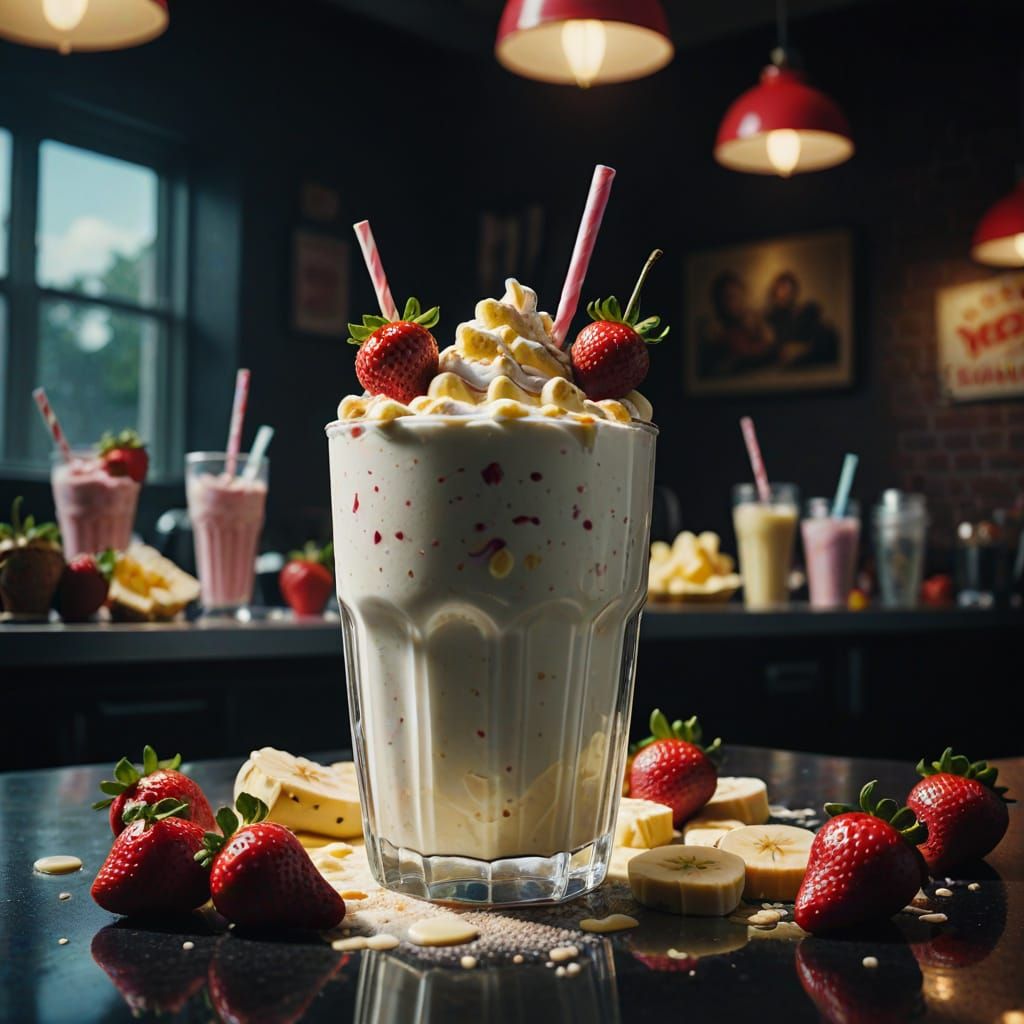 Stunning Cinematic Still of Banana Sundae Milkshake