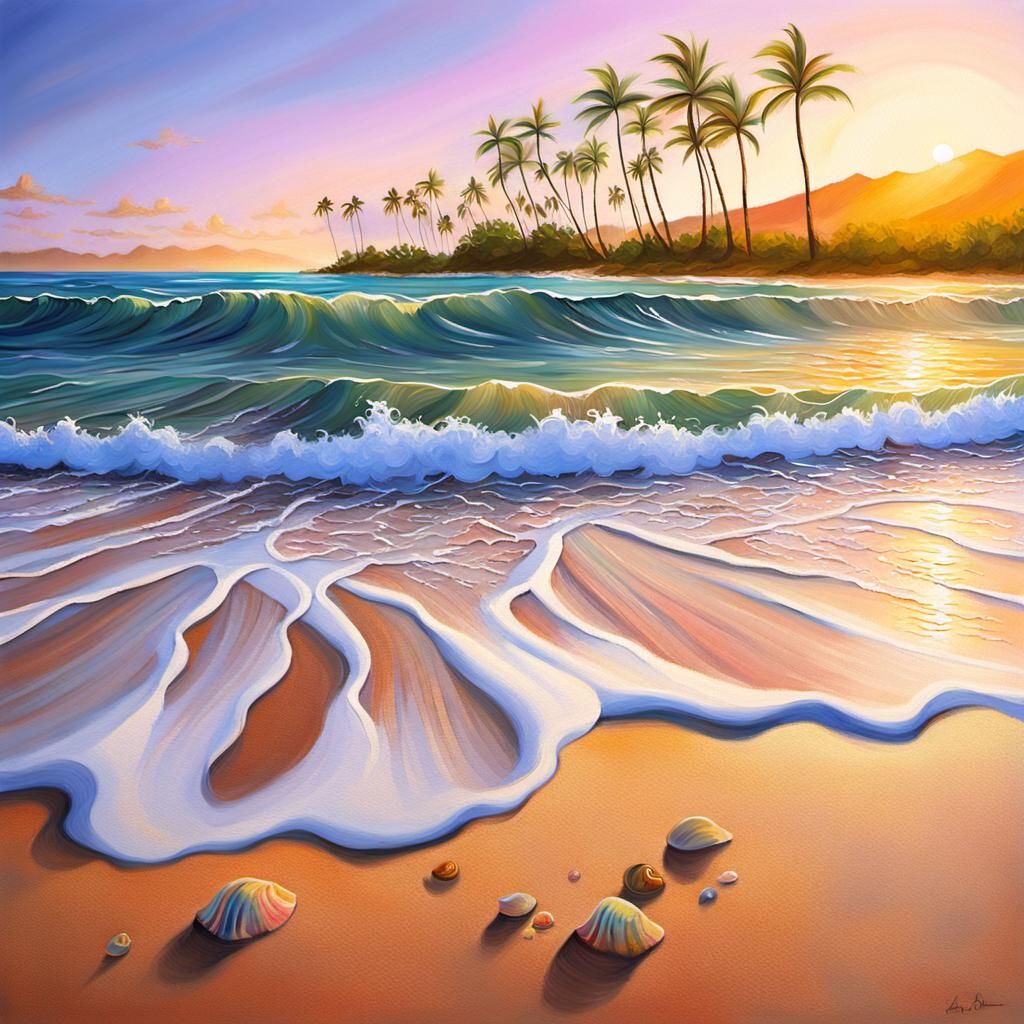 Impressionist Palm Trees on Hawaiian Shore