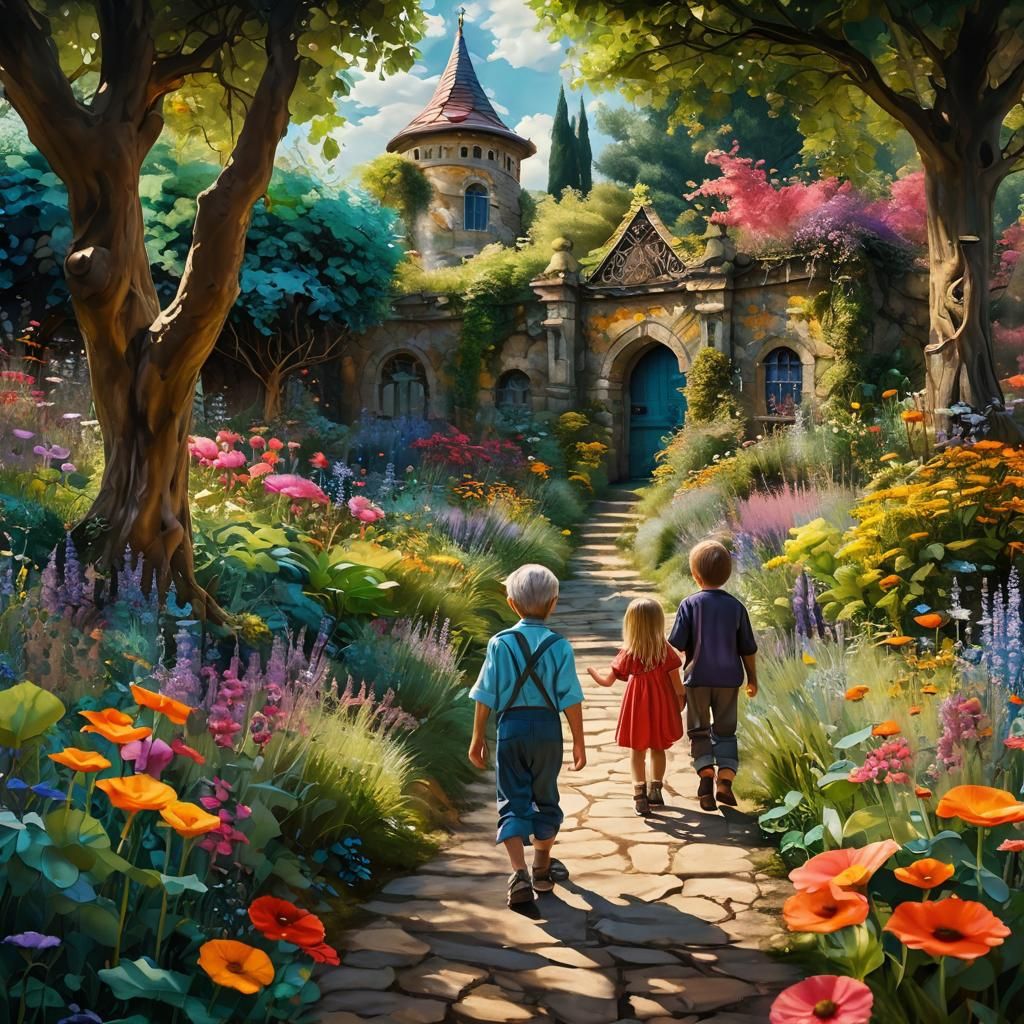 Impressionist Grandfather Leads Children to Secret Garden