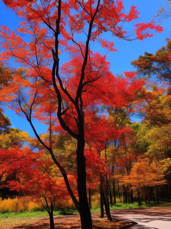 Autumnal Liquidambar Trees in Detailed Acrylic Art