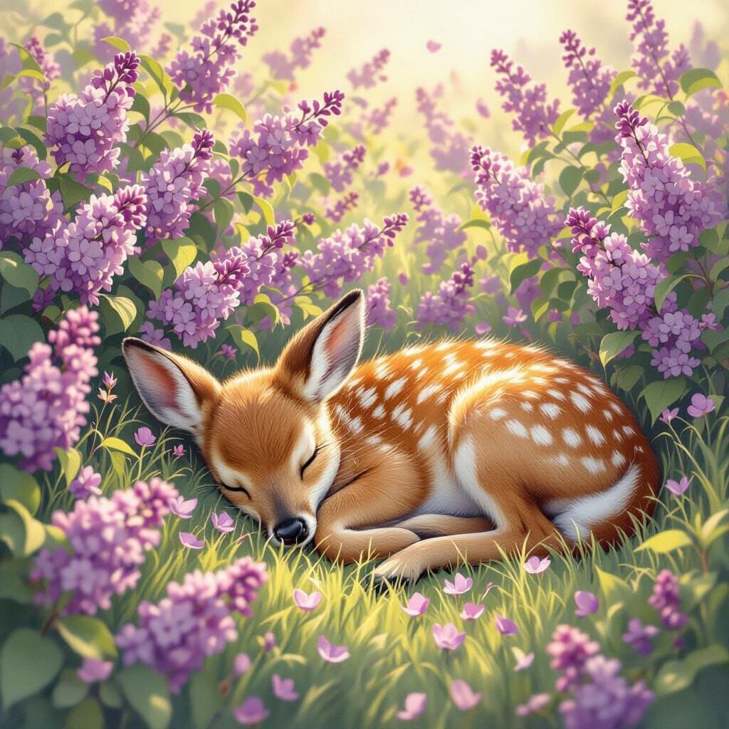Fawn in Lilac Meadow: Storybook Illustration