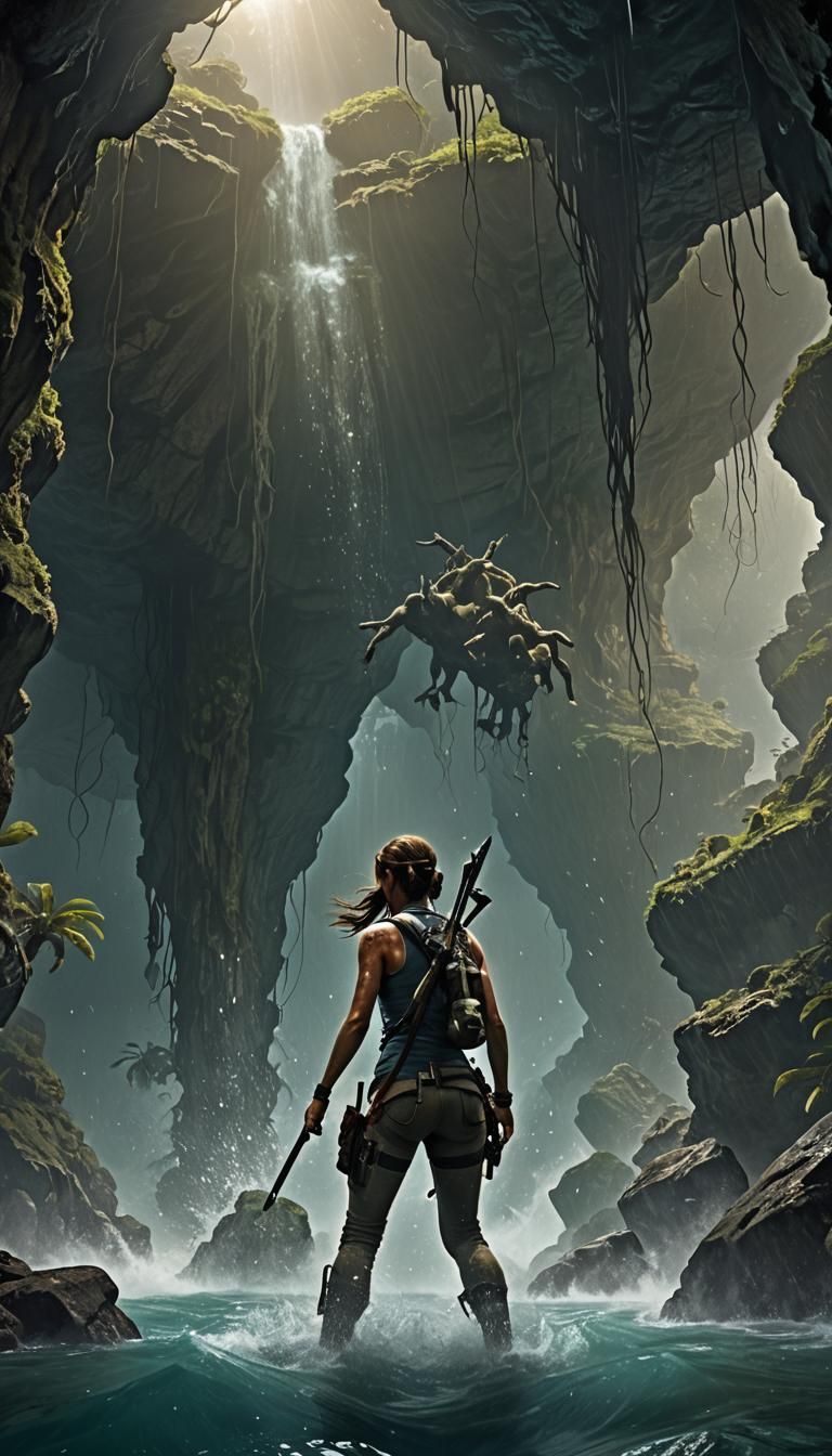 Lara Croft Underwater Cave Escape: Matte Painting