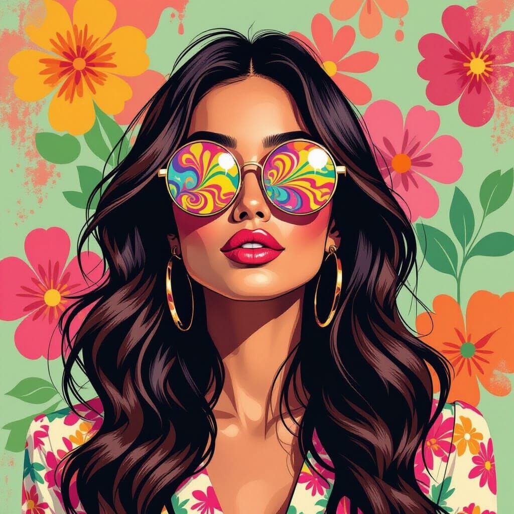 Psychedelic Woman in Sunglasses: Graffiti-Inspired Art