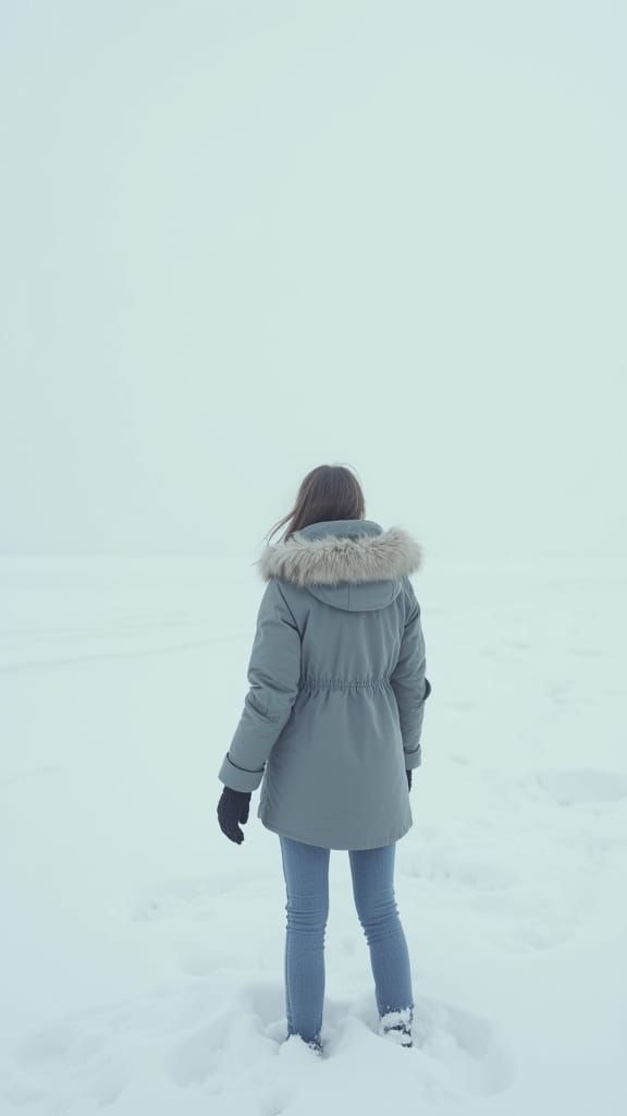 Snowy Vista: Woman in a Minimalist Landscape