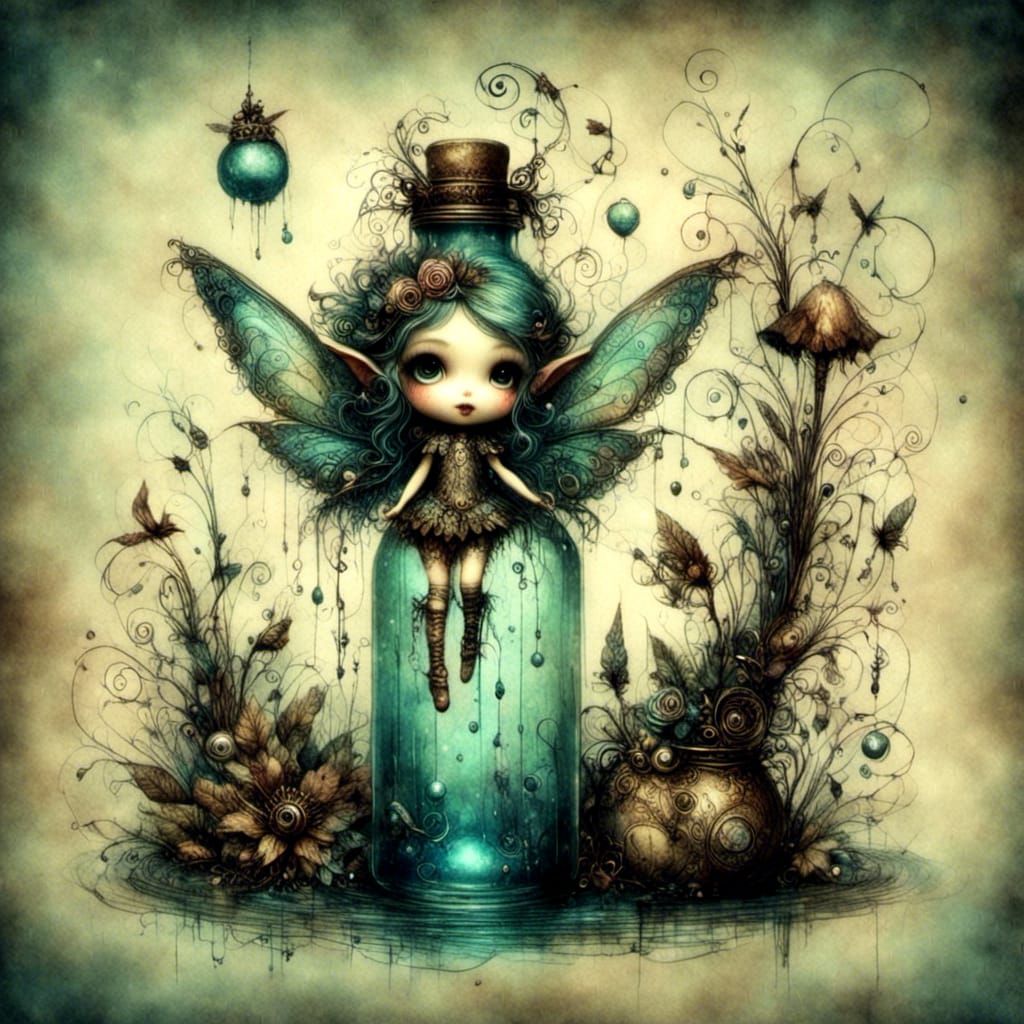 Cute Water Sprite Escaping Bottle