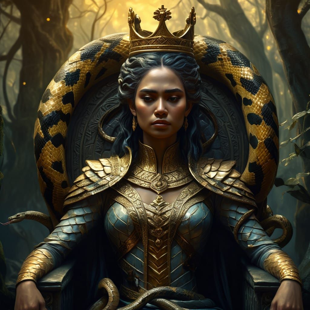 Majestic Snake Queen in Mythical Forest
