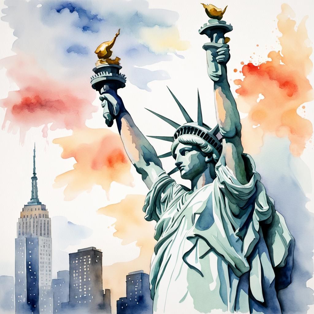Watercolor Painting of the Statue of Liberty