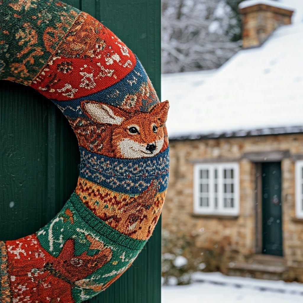 Winter Wonderland Tapestry Wreath with Whimsical Forest Crea...