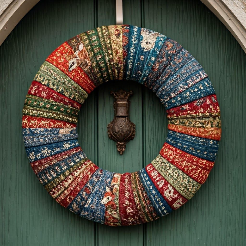 Whimsical Winter Wreath with Forest Creatures in Traditional...