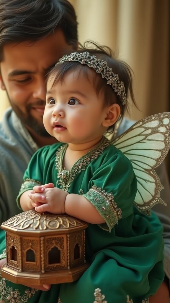 Baby with Butterfly Wings in Golden Light