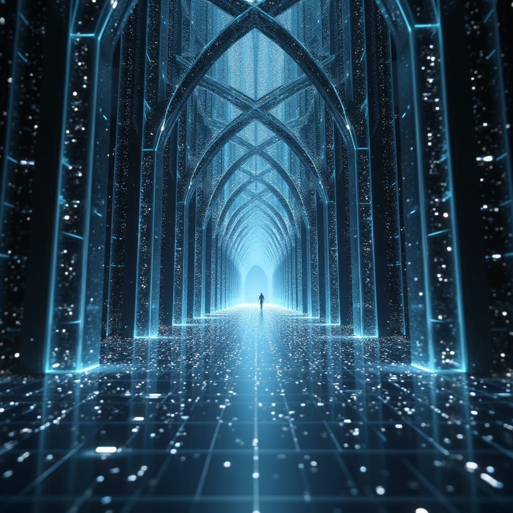 Cyber-Gothic Cathedral of Glass Code Lines