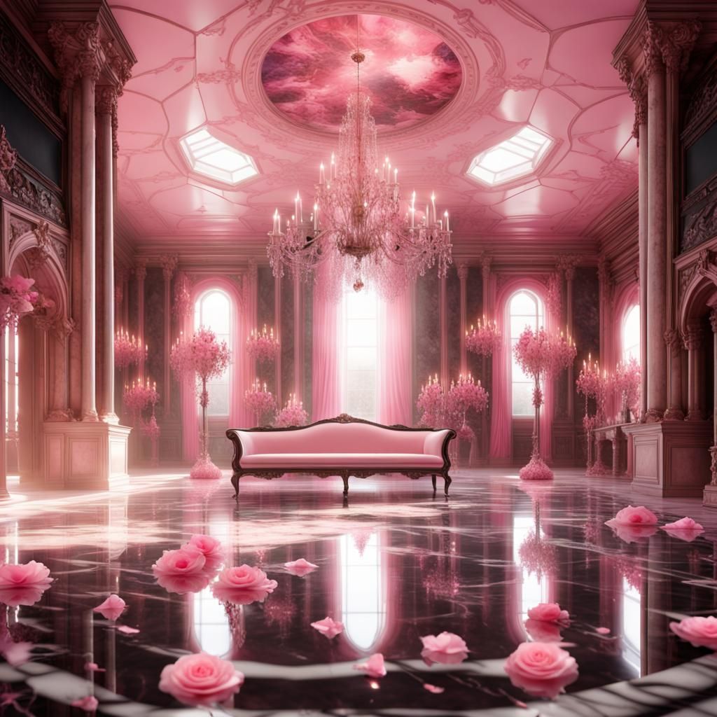 Pink Roses in a Marble Castle Room: Ray Tracing