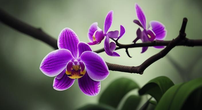 Giant Orchid on Tree Branch in Hyperrealistic Style