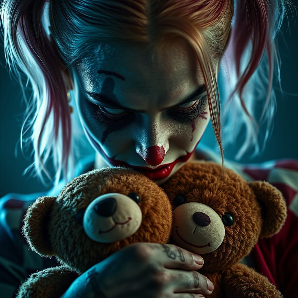 Zombie Harley Quinn Portrait with Teddy Bear