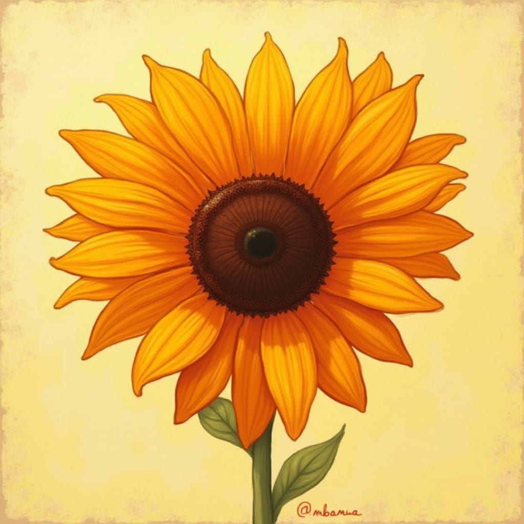 Vibrant Heart-Shaped Sunflower in Warm, Creamy Impressionist...