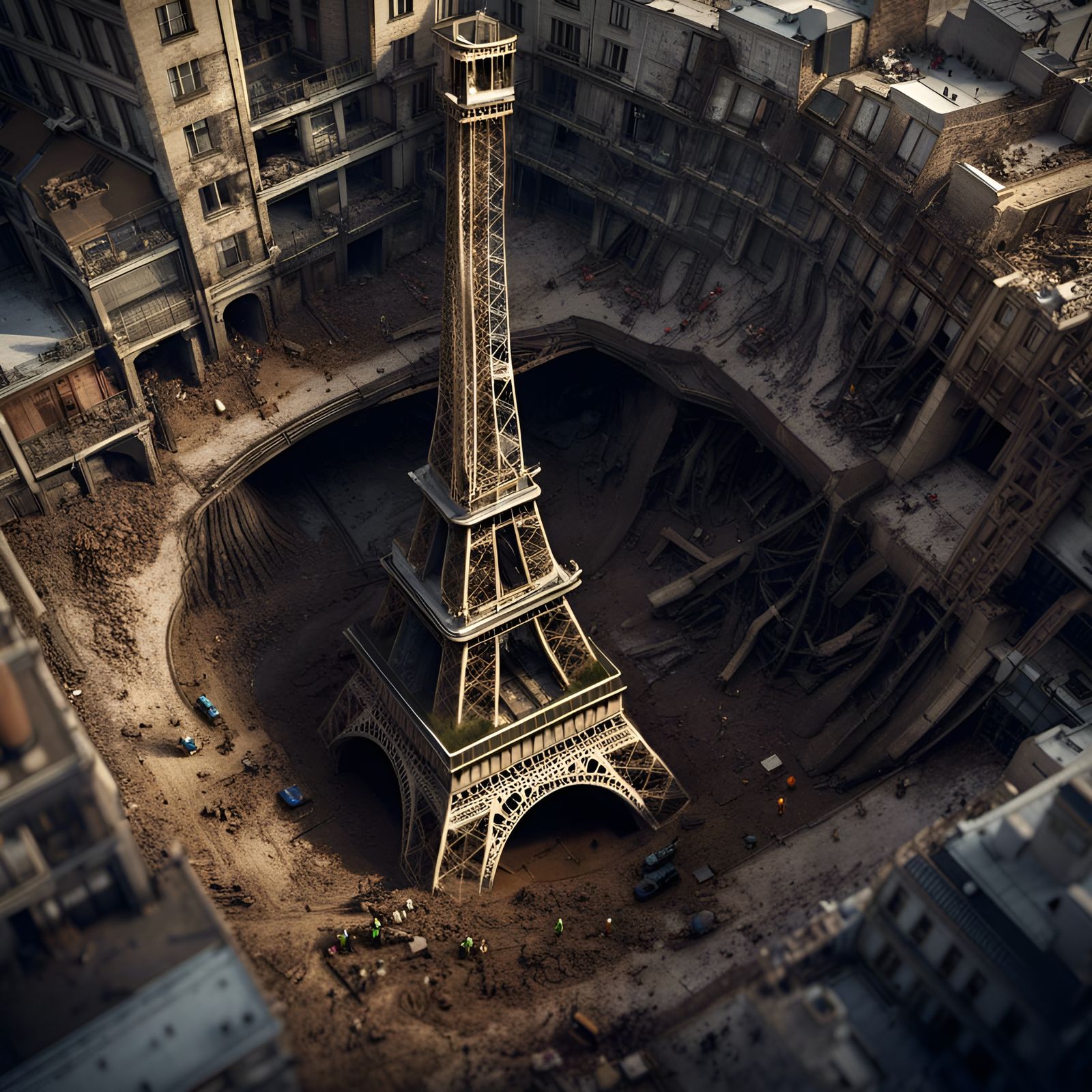 Post-Apocalyptic Eiffel Tower Excavation: Detailed Matte Pai...