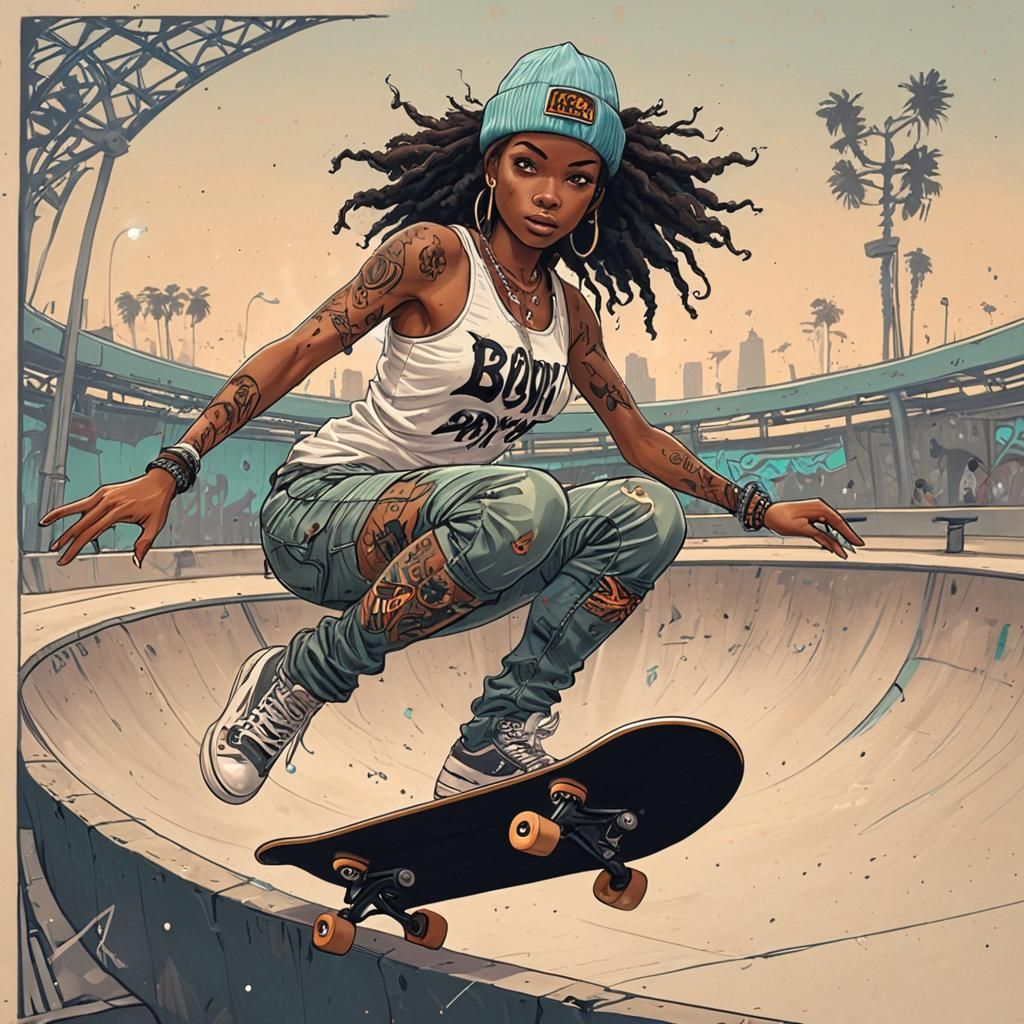 Biopunk African Skater Princess Manga Portrait