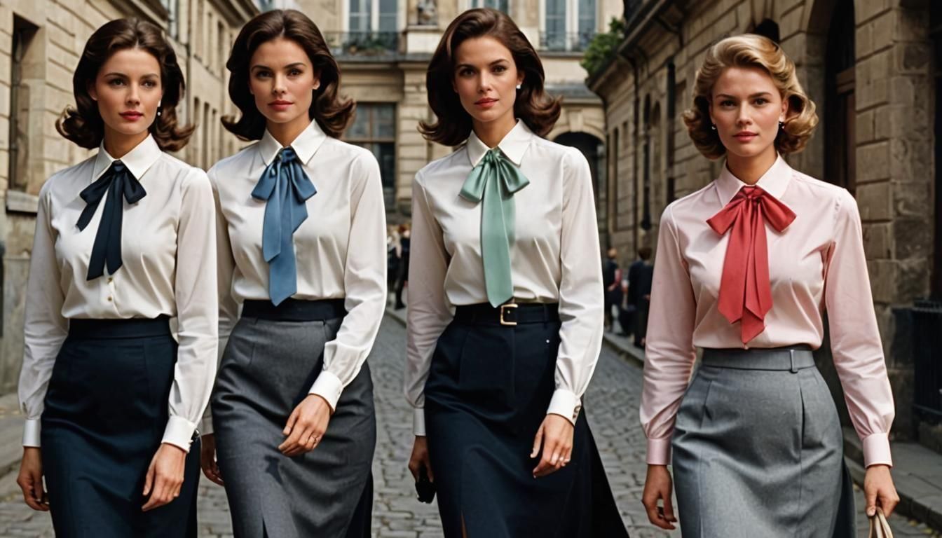 Elegant Women in Formal Attire with Ribbons