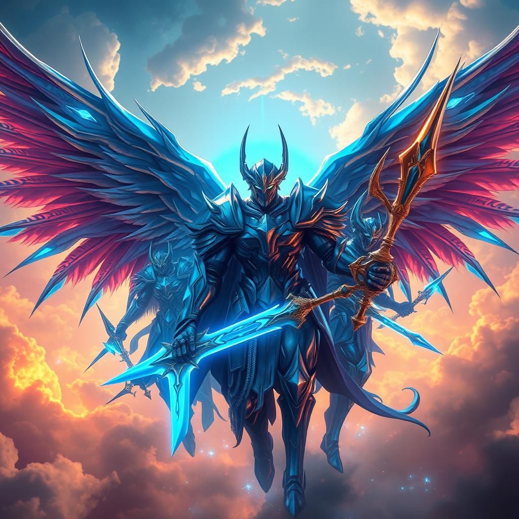 Angel-Demon Knights Descend in Azure Armor