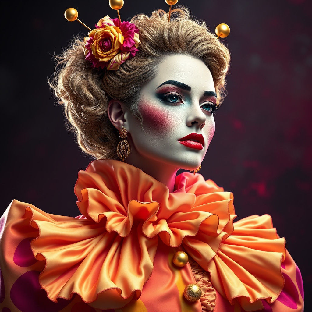 Woman in Clown Suit, Art Nouveau Portrait