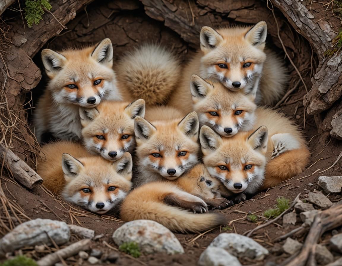 Arctic Fox Family in Den: Macro Nature Photography