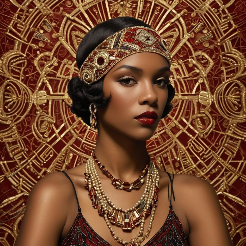 Art Deco Flapper Portrait with Geometric Details