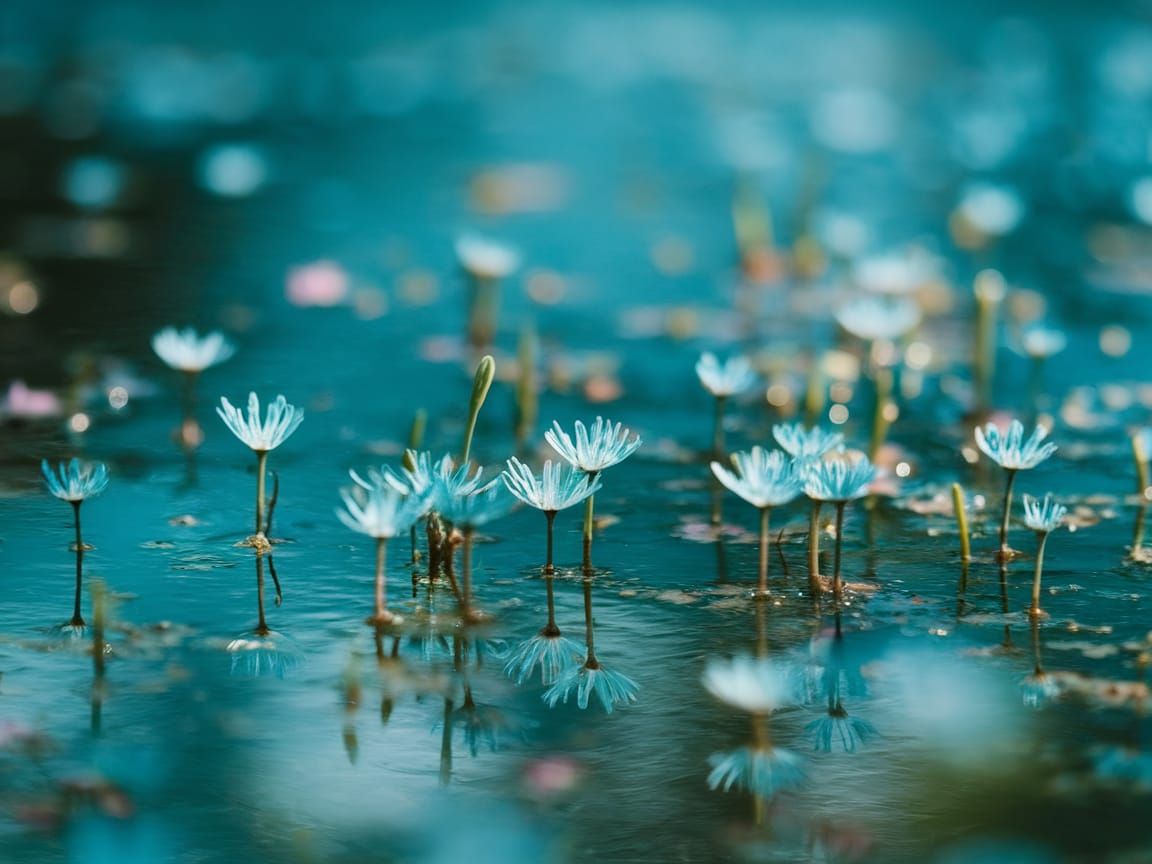 Ethereal Floral Pond in Turquoise: Fine Art Macro