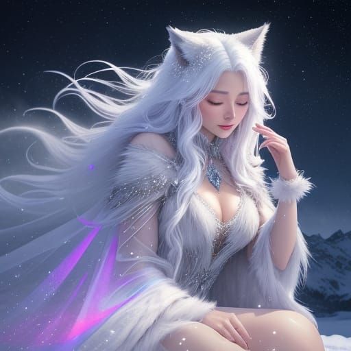 Dreamy Wolf-Woman by Fiery Snowy Expanse in Pastel Hues