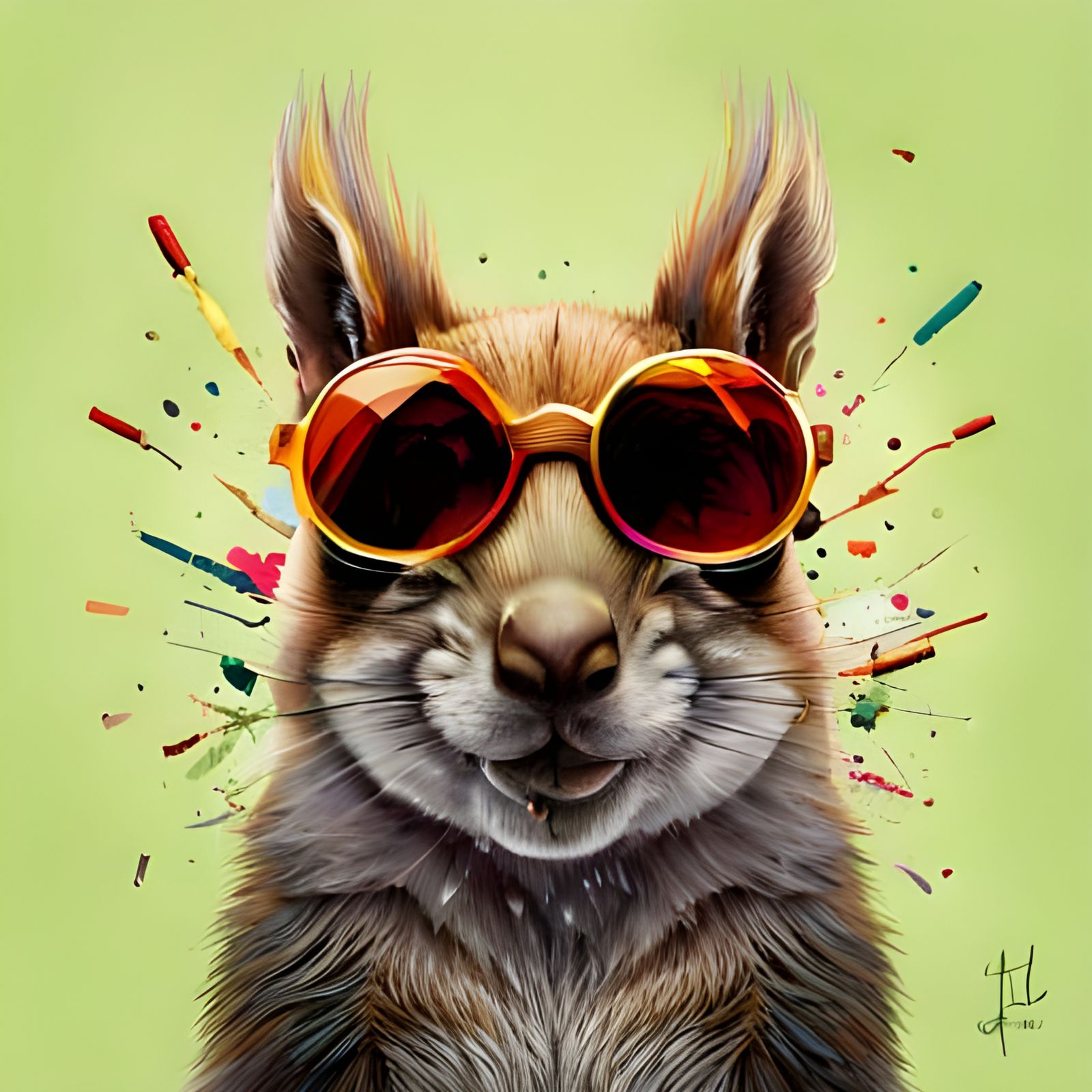 Happy Squirrel Portrait with Sunglasses