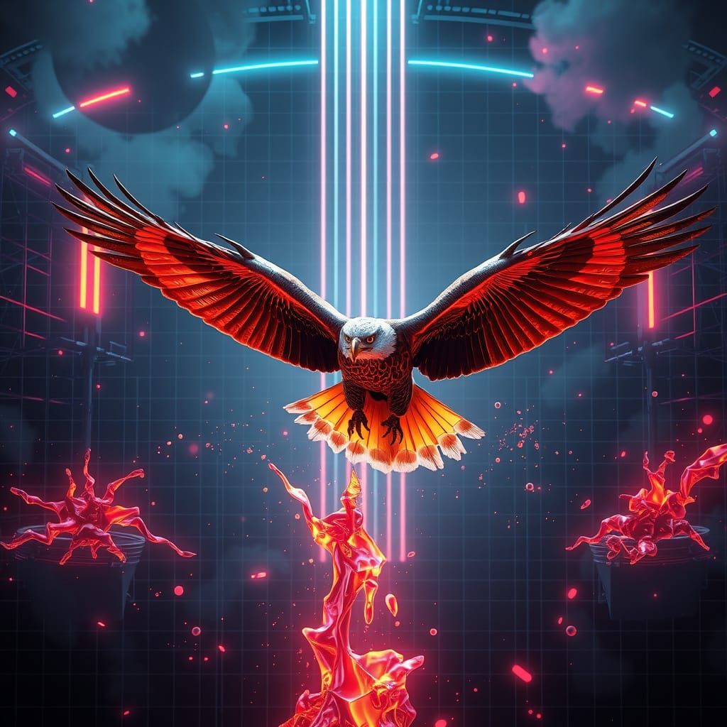 Cyberpunk Eagle Soars in Neon-Lit Metropolis