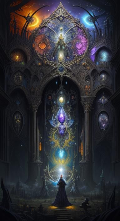 Epic Space Cathedral with Cryptid Monsters in 3D