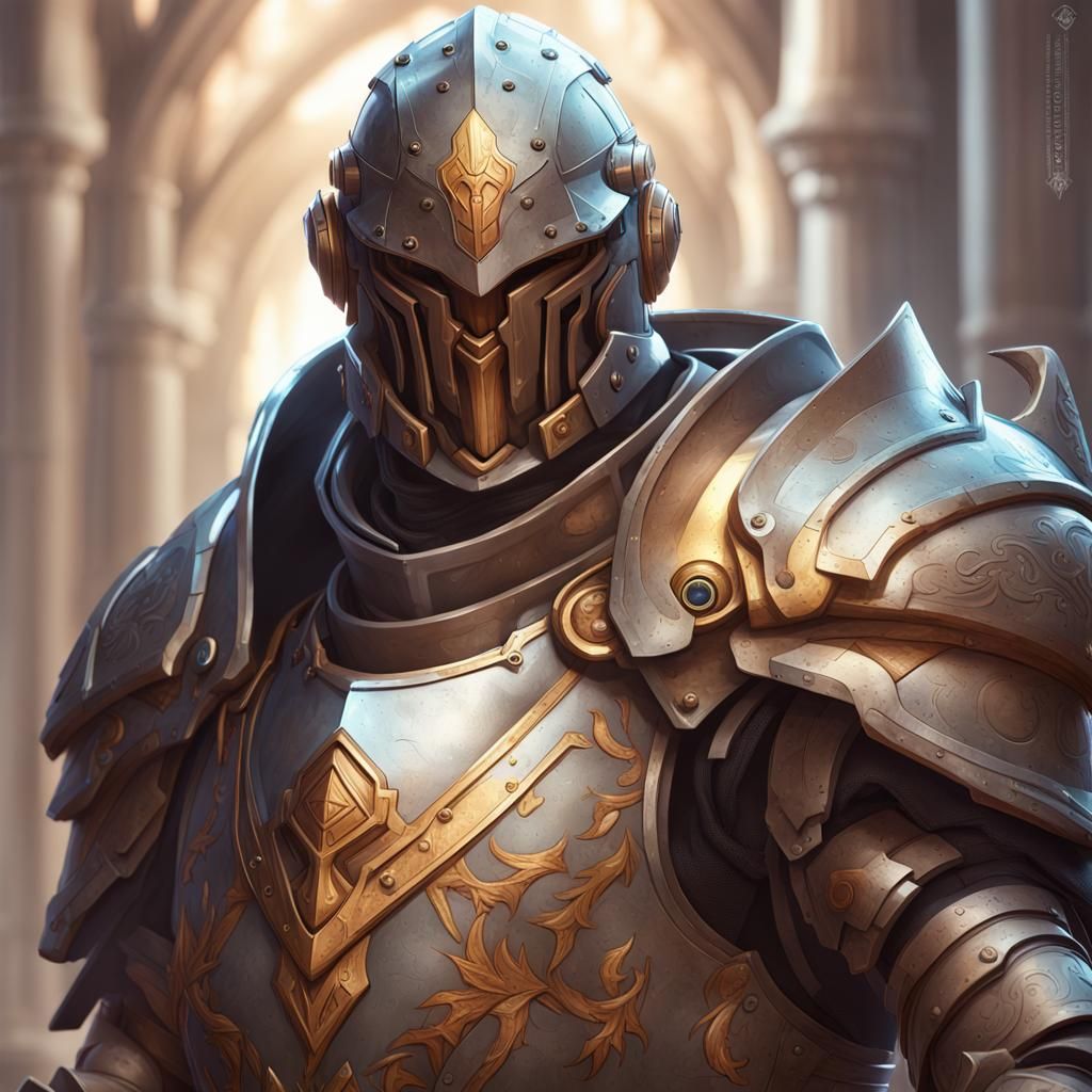 Warforged Paladin Portrait in Detailed Splash Art Style