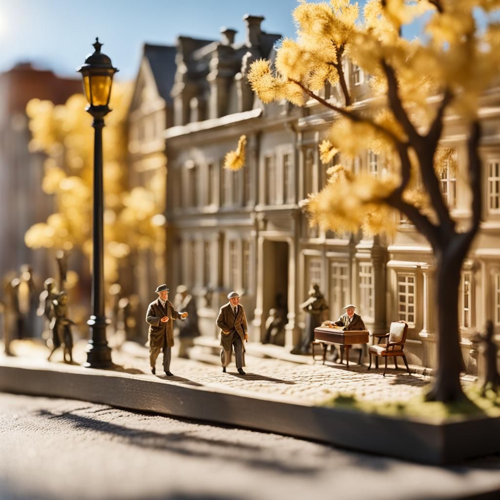 Neoclassical 1930s Street Diorama on Sunny Day