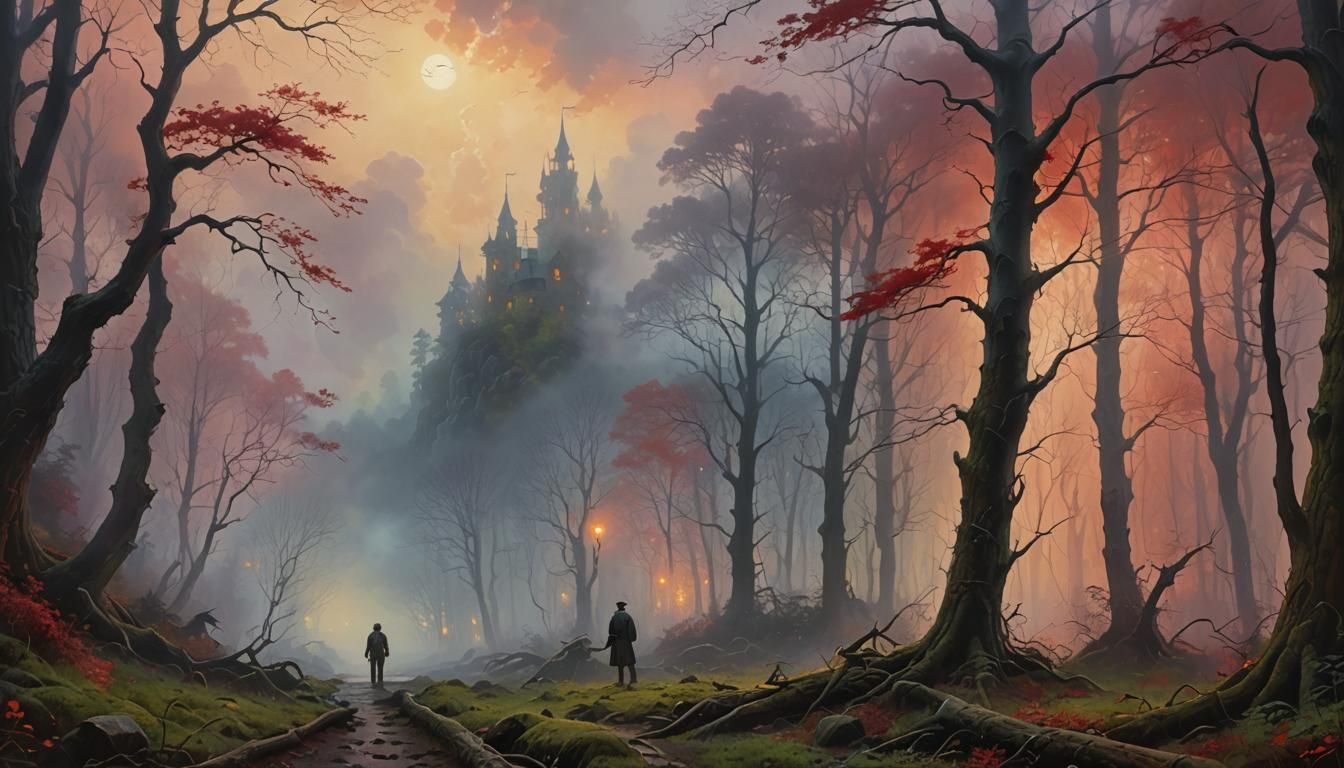 Terrified Man Lost in Ethereal Forest