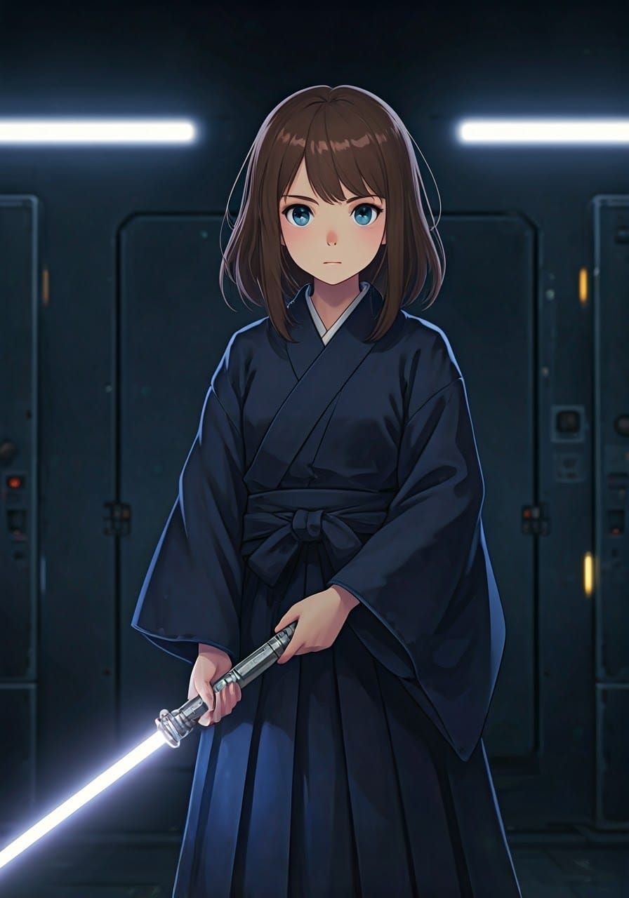 Mysterious Anime Jedi in Navy Blue Kimono