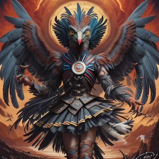 Sci-Fi Thunderbird in Leather Harness: Fantasy Art