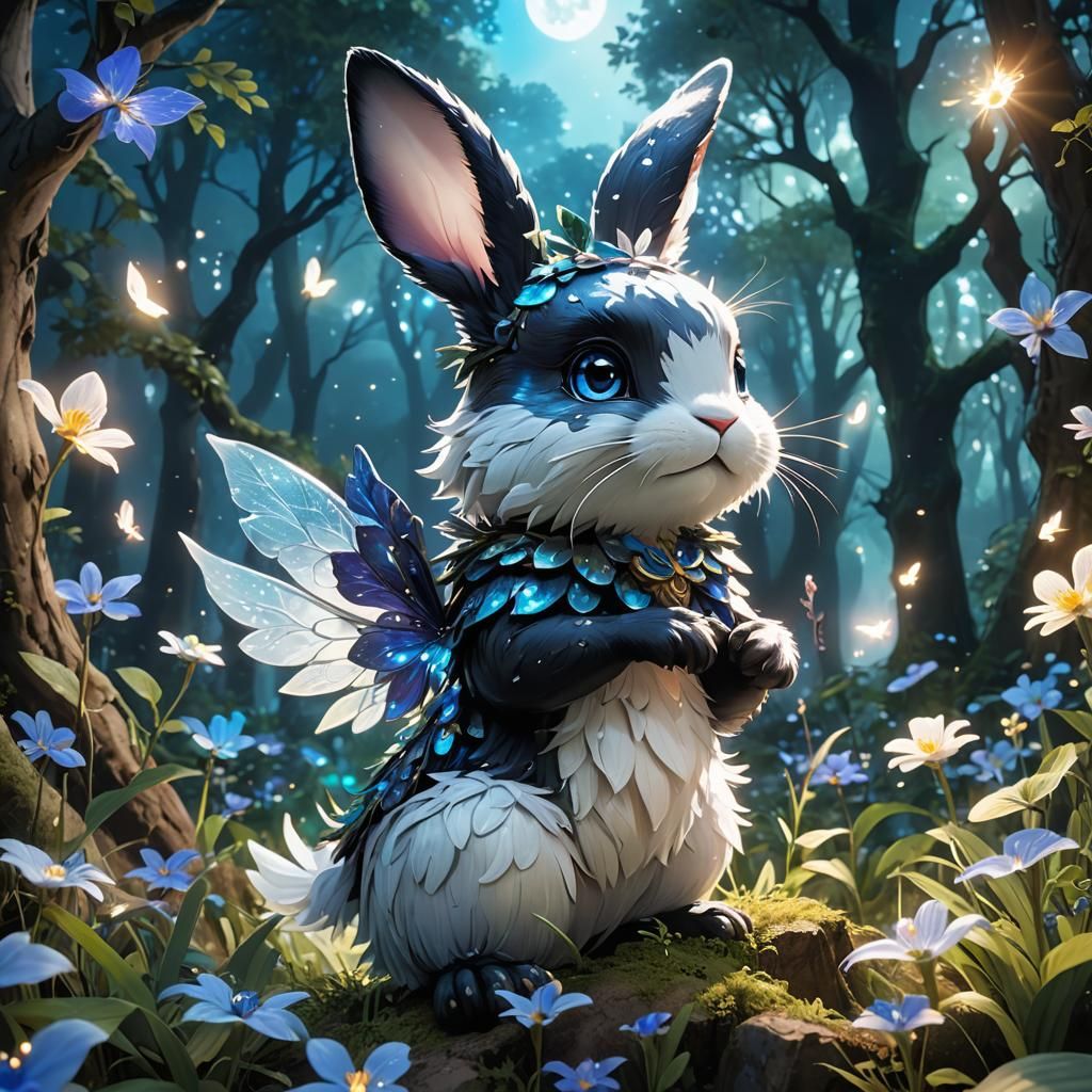 Black Fairy Rabbit Controls Nature Magic: Anime Style