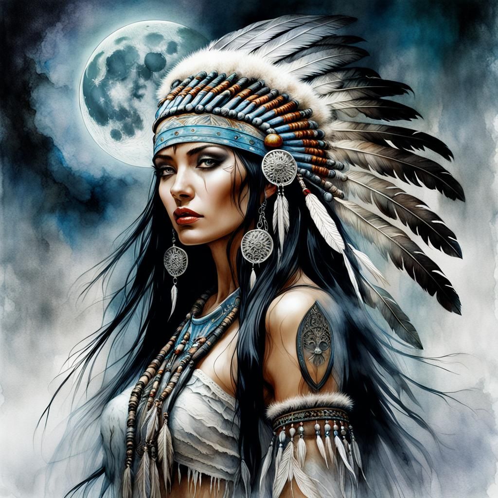 Girl with Headdress in Surreal Fantasy Style