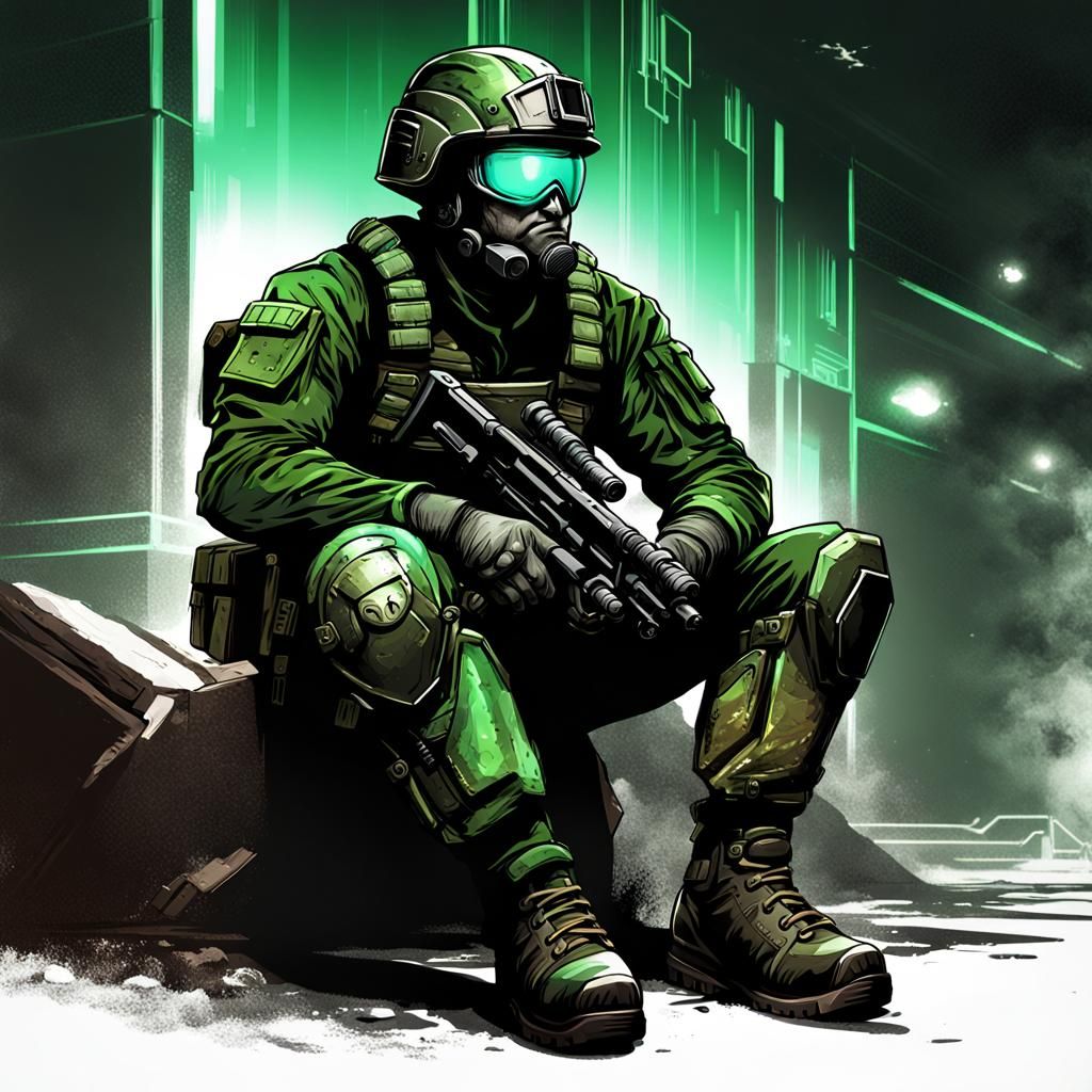 Sci-Fi Soldier Resting: Digital Fantasy Art