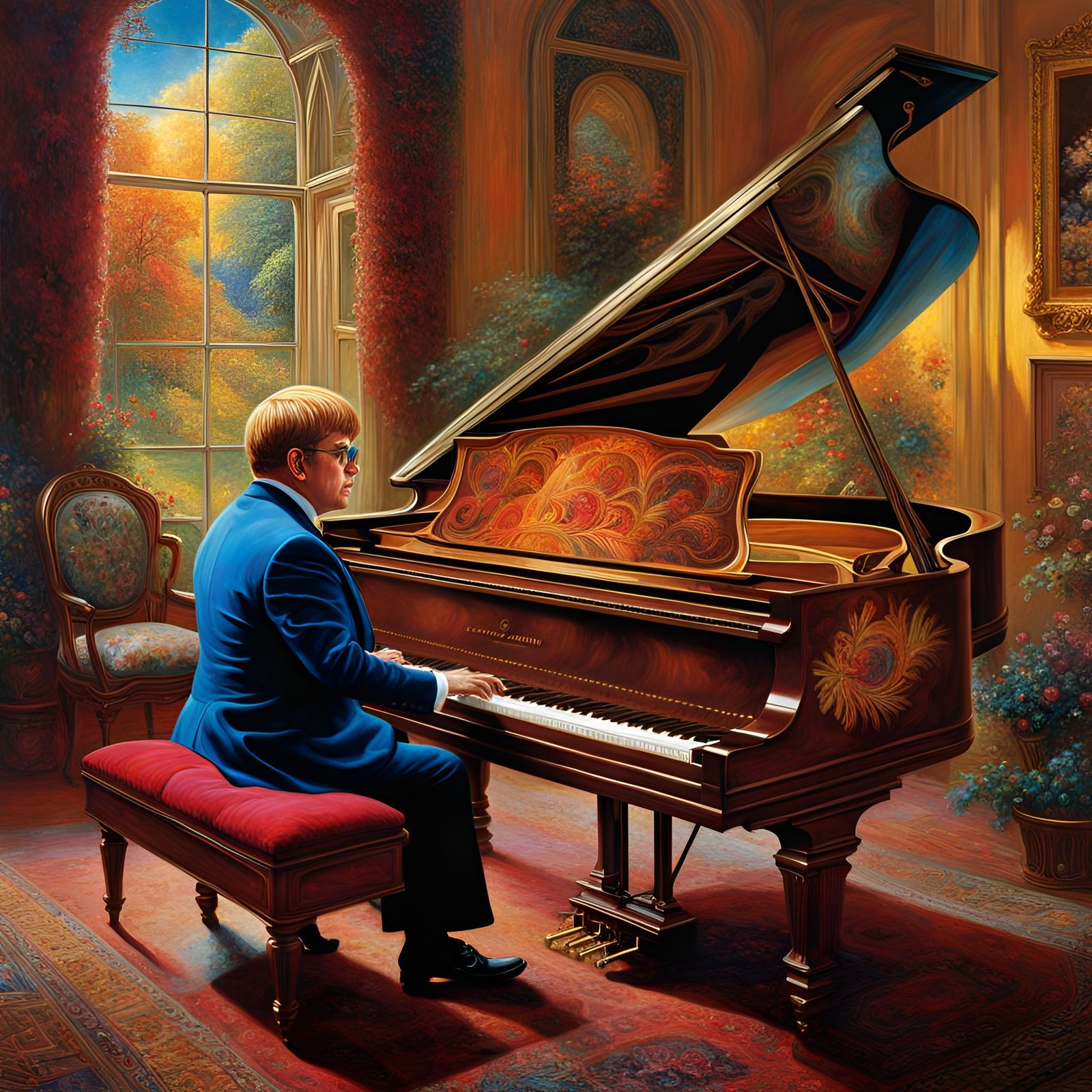 Elton John Piano Portrait in Oil