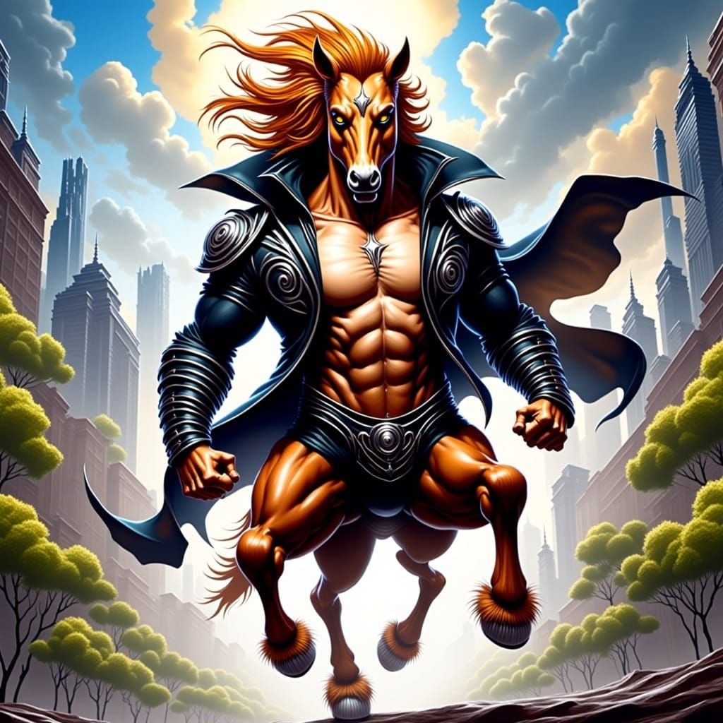 Heroic Anthropomorphic Centaur in Comic Book Art Style