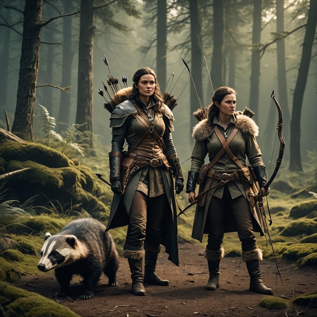 Female Ranger and Badger Companion: Cinematic Still
