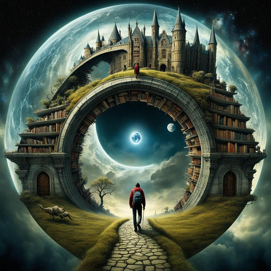 Surreal Wizard Journey Through Cosmic Stargate